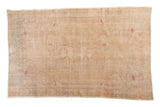 Distressed vintage Oushak rug, faded pictorial lion motif, antique ivory, beige, blush. 4'6
