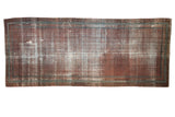 Antique distressed Malayer runner with an allover mir boteh pattern in terracotta and faded sky blue.