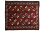 Vintage hand knotted Ersari carpet, cherry red field with triple column gul medallions, 7'10