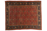 Vintage Persian Mahal carpet, brick red allover Herati pattern, navy blue border, 6'4