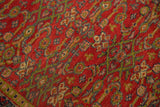 Vintage Mahal carpet's brick red Herati motif with gold, green, navy, ivory tones, even wear.