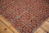 Vintage Mahal rug's allover Herati motif, cherry red ground, powder blue, ivory, and sand selvage.