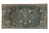 Hand-knotted distressed vintage Kashan rug, dark aqua teal and ivory floral design, 2'10