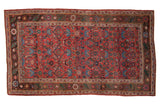 Antique Kurdish Bijar rug, allover floral vine design, rich cherry red and sky blue, 4' x 6'11