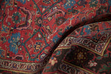 Kurdish Bijar rug main border, dark ground, meandering floral vines in ivory and saffron.