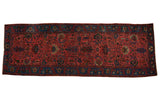 Vintage hand-knotted Bijar rug runner, allover raspberry red palmettes, indigo border.