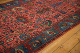 Raspberry red Bijar runner detail, oversized palmettes, low pile, indigo blue border.