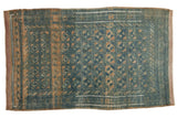 Vintage Distressed Belouch Carpet, allover gul motif in faded blues and sand, with wear.