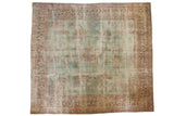 Distressed Kerman square carpet, faded powder blue field, antique ivory floral border, 10'8