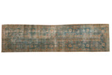 Vintage distressed Mahal runner, banded ocean blue-green and terracotta palmette design, 2'10
