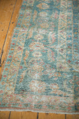 Distressed vintage Mahal runner, with visible foundation and faded blue-green, ivory, terra cotta.