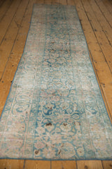Ocean green scrolling leaves and worn texture of a distressed vintage Meshed runner.