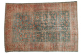 Distressed Vintage Malayer rug, allover powder blue field with blush red floral palmettes.
