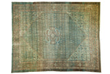Distressed blue-green and earthy vintage Malayer carpet, Herati field with floral medallion.
