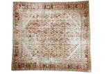 Antique distressed Persian Sultanabad, Herati allover pattern, palmette border, ivory, red, sky blue.