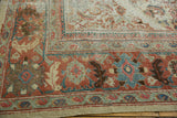 Distressed antique Sultanabad wide border, oversized terracotta palmettes and wear.