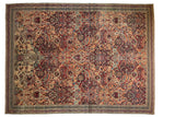Antique Persian Kerman rug, deep cochineal red and ivory ground with sprawling floral palmettes.
