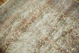 Distressed Isfahan rug detail, pale yellow silk tree of life, blush, and even wear.