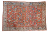 Vintage Persian Qom carpet, allover Safavid palmette, tendril, and animal forest design in brick red, blue, ivory.