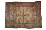 Antique Kermanshah carpet, central medallion, opposing inscriptions, ivory, red, navy floral motifs.