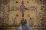 Antique Kermanshah carpet central roundel medallion, cypress, millefleur motifs in red and beige.