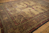 Antique Kermanshah carpet ivory field, cypress, willow motifs, cochineal red millefleur, abrashes.