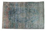 Vintage distressed Malayer carpet with faded blue quatrefoil medallion and colorful abrashes, 7'1