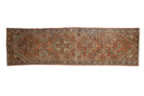 Distressed vintage Hamadan runner, offset medallion, faded rose, seafoam Herati pattern, 2'2