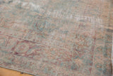 Vintage Yazd carpet, allover floral design, powder blue, faded raspberry, even wear.