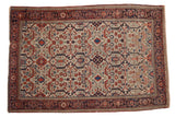 Antique Farahan Sarouk rug with unusual allover samovar turtle motif; ivory, red, blue palette. 4'4