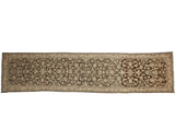 Vintage distressed Hamadan runner with allover floral vinery design in faded charcoal and ivory.