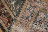 Articulated texture of the abrashed pile, with madder root and indigo tones.