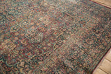 Intricate scrolling leaves and floral vinery with mostly even distressed wear on this vintage Meshed rug.