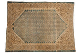 Vintage distressed Malayer rug with faded blue Herati pattern, sand beige borders, 3'8