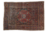 Antique Farahan Sarouk rug, roundel medallion, Herati motif. Madder red, navy blue, mostly even wear. 3'4