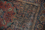 Antique Farahan Sarouk rug: classic Herati motif field, floral main border, and mostly even wear.
