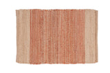 Reversible hand-woven jute mat with tangerine and natural vertical stripes, 2x3 feet.
