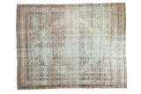 Antique Distressed Kermanshah carpet, faded medallion, mil fleur field, ivory, blush, soft blue.