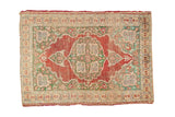 Antique Turkish Silk Kaisary rug, worn scalloped medallion in cherry red, mint green, ivory, 1'9