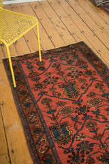 Vintage Lilihan rug's ornate paneled tree of life motif in sky blue, blush, and gold.