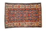 Vintage Persian Malayer rug with navy blue Herati motif field and multi-colored ivory border, 3'3
