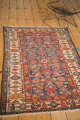Persian Malayer rug corner with main border's rainbow colors and Herati field.