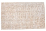 Vintage Turkish Oushak rug, ivory tone-on-tone allover distressed floral pattern, 5'6
