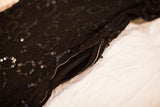 Vintage 50s black sequin and lace gown with partially open side metal zipper.