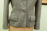 Vintage 40s gray wool jacket with a single button and two front flap pockets.