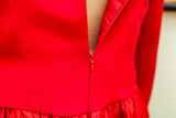 Vintage Carolina Herrera bright red dress back zipper detail.