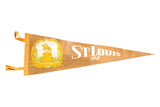 Vintage St. Louis, MO felt flag, brown with Saint Louis horseback statue.