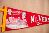 Vintage Mt. Vernon felt flag, displaying George and Martha Washington likenesses, mansion graphic.