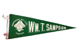 Vintage green felt pennant flag for WM Sampson Guantanamo Bay with a pirate illustration.