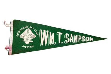 Vintage Cuban Green and White Felt Flag Pennant